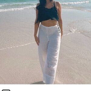 Good Luck Gem Cream Pants with Button Accent